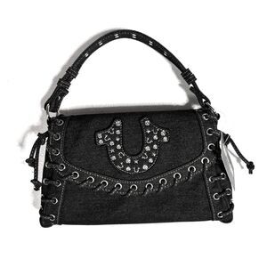 True Religion Black Denim Studded Horseshoe Handbag — Y2K Grunge NWT